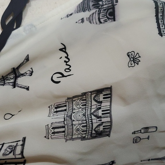 Talbots Paris Print Tie Bow Chiffon Blouse White Black - Picture 4 of 7